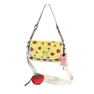 Juicy Couture Exclusive Yellow Strawberry Print Crossbody Bag with White Strap